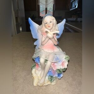 Vintage Porcelain‎ Fairy Figurine with Tulle Skirt Flower Butterfly Angel 5 1/4”